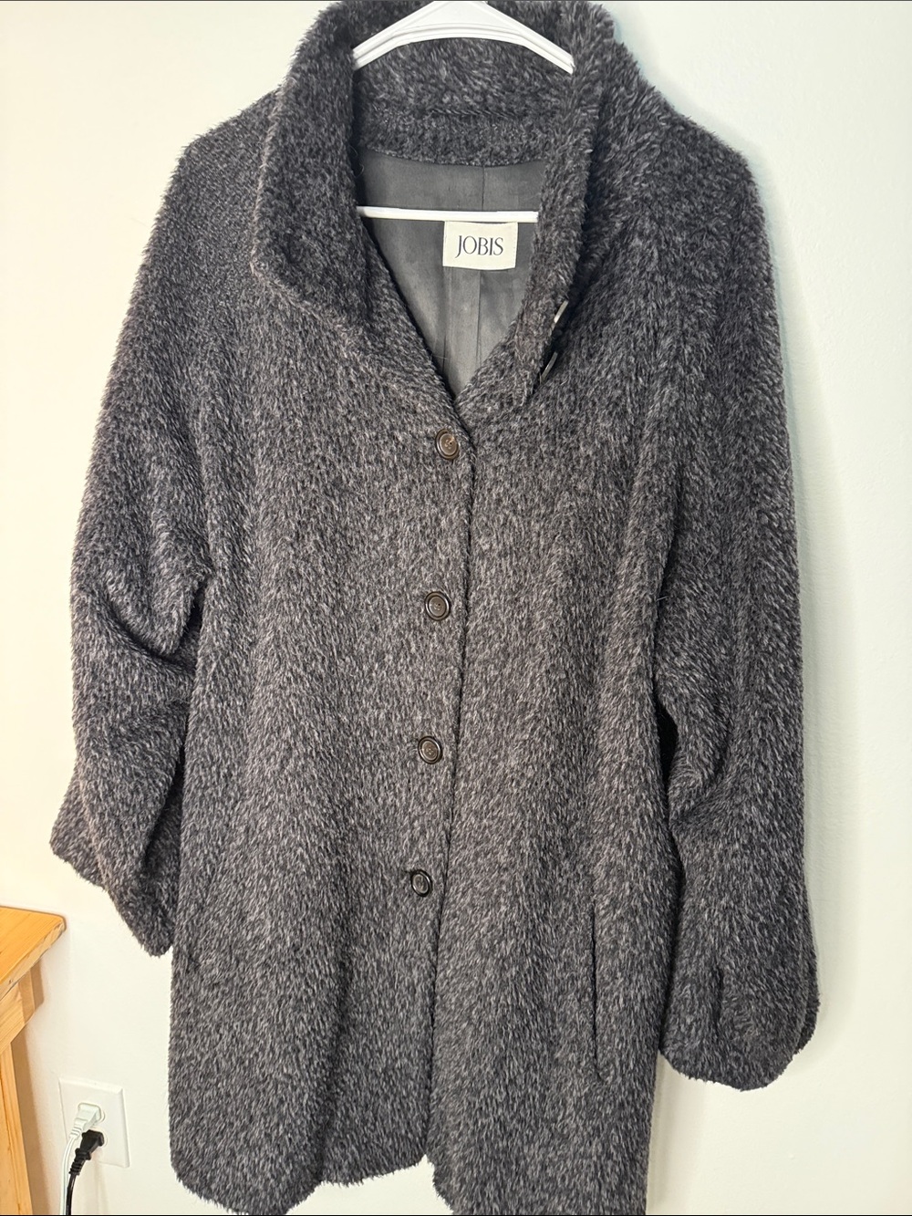 Vintage Jobis Alpaca Wool Coat Men’s XL Charcoal Gray Shaggy Textured Silk Lined